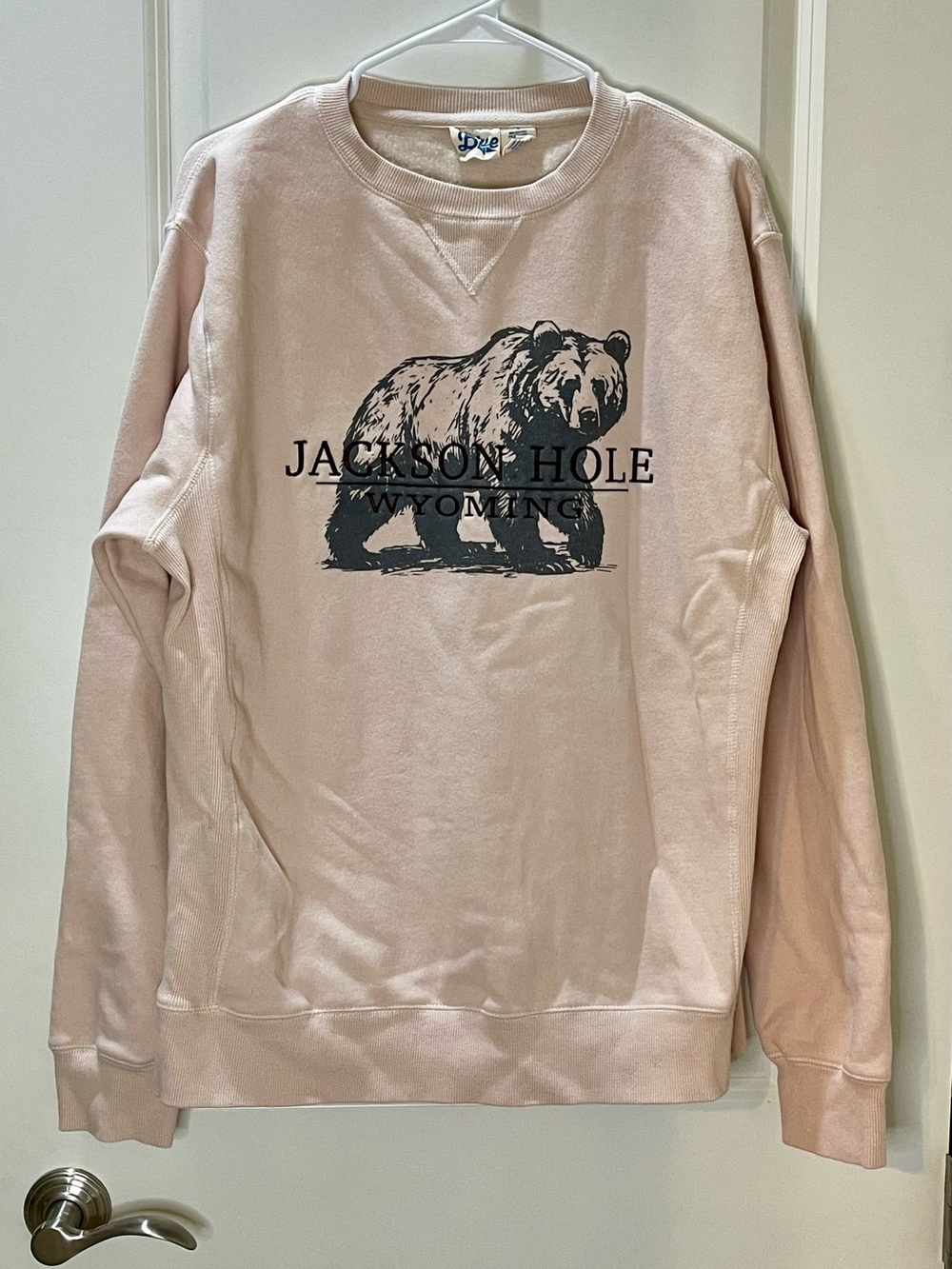 Jackson Hole Grizzly Bear Blush Cream Crewneck Sweatshirt L